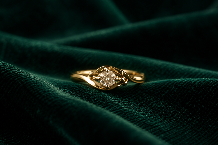 Golden Crystal Halo Ring