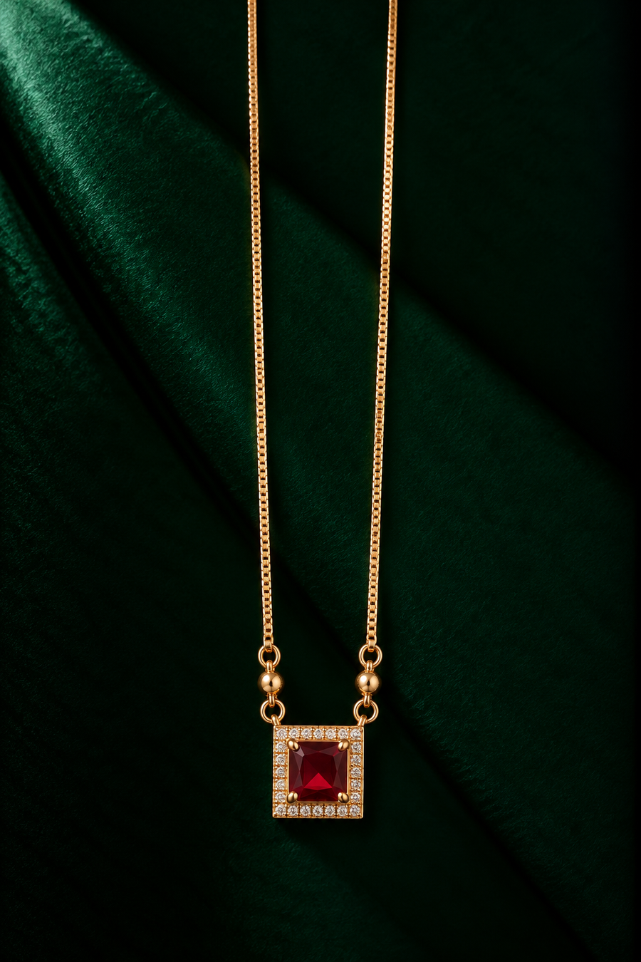 Ruby Crystal Square Necklace