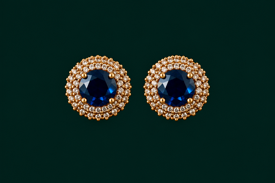Royal Crystal Halo Earrings – Sapphire Blue
