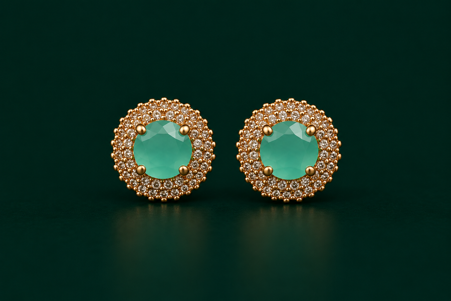 Royal Crystal Halo Earrings – Mint Green