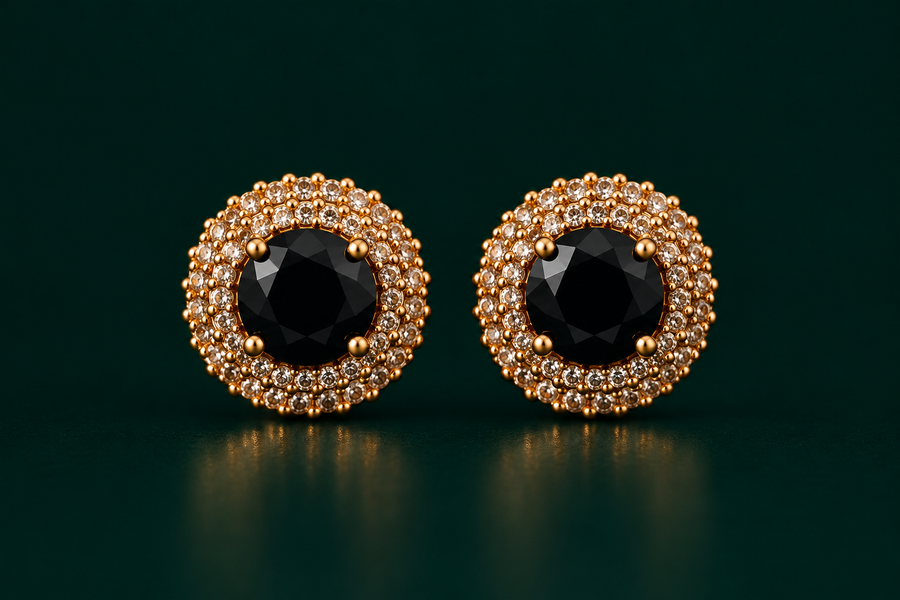 Royal Crystal Halo Earrings – Black