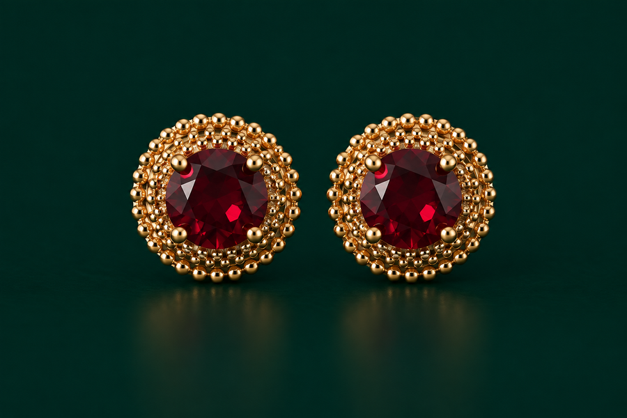Royal Crystal Halo Earrings – Ruby Red