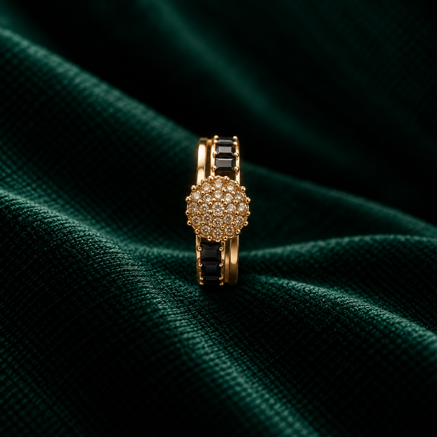 Golden Black Crystal Ring